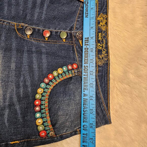 Desigual Blue Straight-Leg Jeans with Colorful Embroidered Patches - Picture 5 of 13